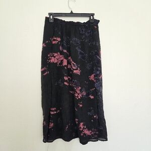 Raquel Allegra Tie-dye Silk Midi Skirt in Black and Pink Size 1/ Small USA Made